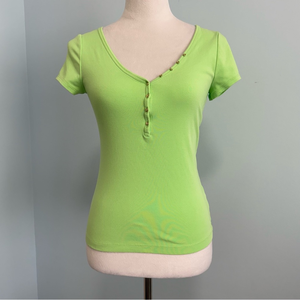 Lilly Pulitzer Short Sleeve Green Cotton Blend Top‎ Blouse Size XS